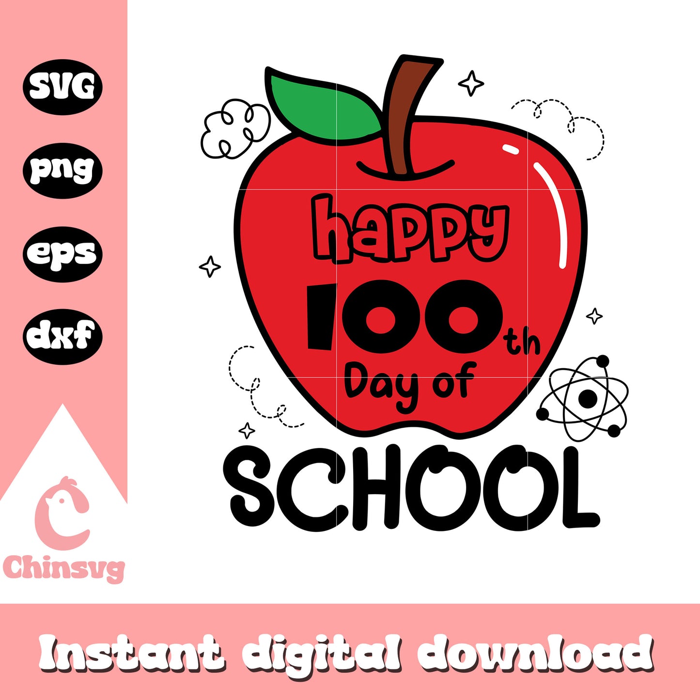 Apple happy 100th days of school svg, school days svg, school svg
