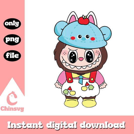 Apple hat labubu cute doll design png, labubu the monster png