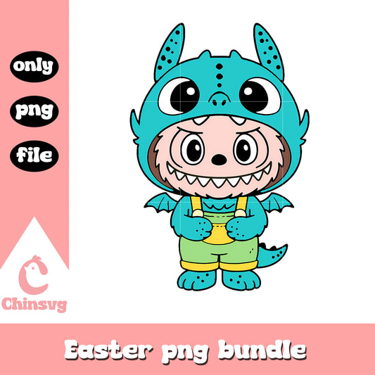 Aqua blue baby dragon labubu cute doll png, labubu doll png