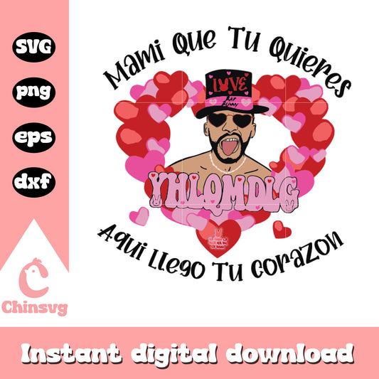 Aqui llego tu corazon bad bunny valentines svg, bad bunny svg