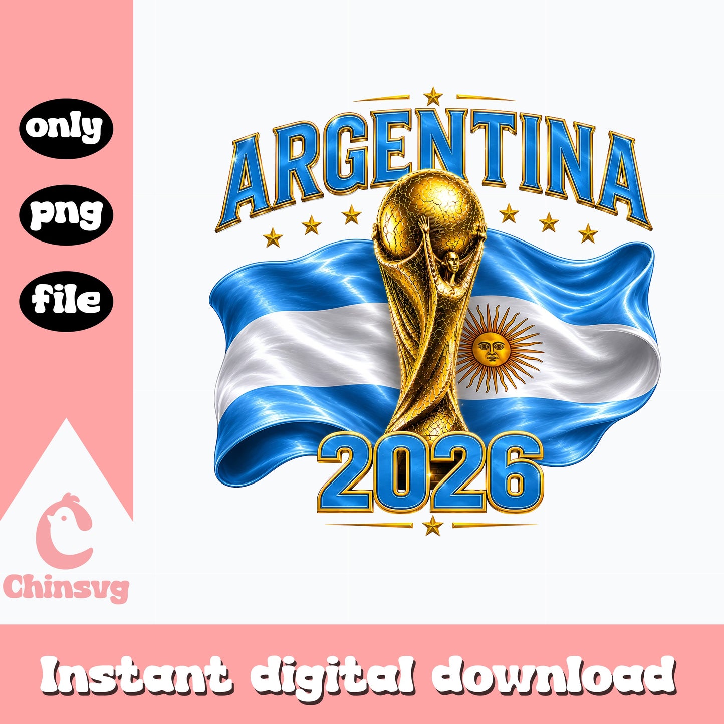 Argentina 2026 World Cup PNG, Soccer Trophy Flag, Football PNG
