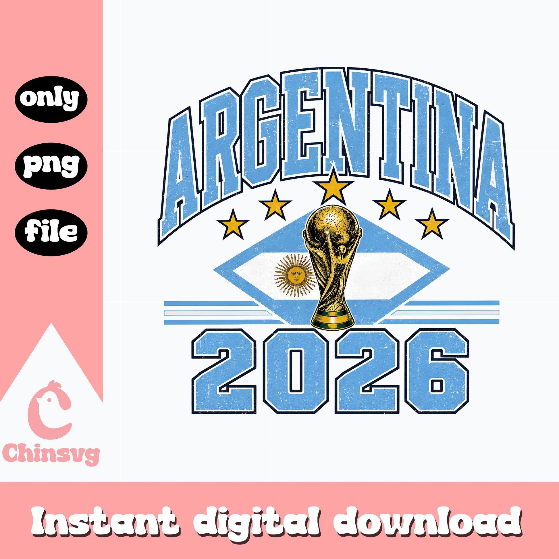 Argentina 2026 World Cup PNG, Soccer Trophy Sublimation, Football PNG