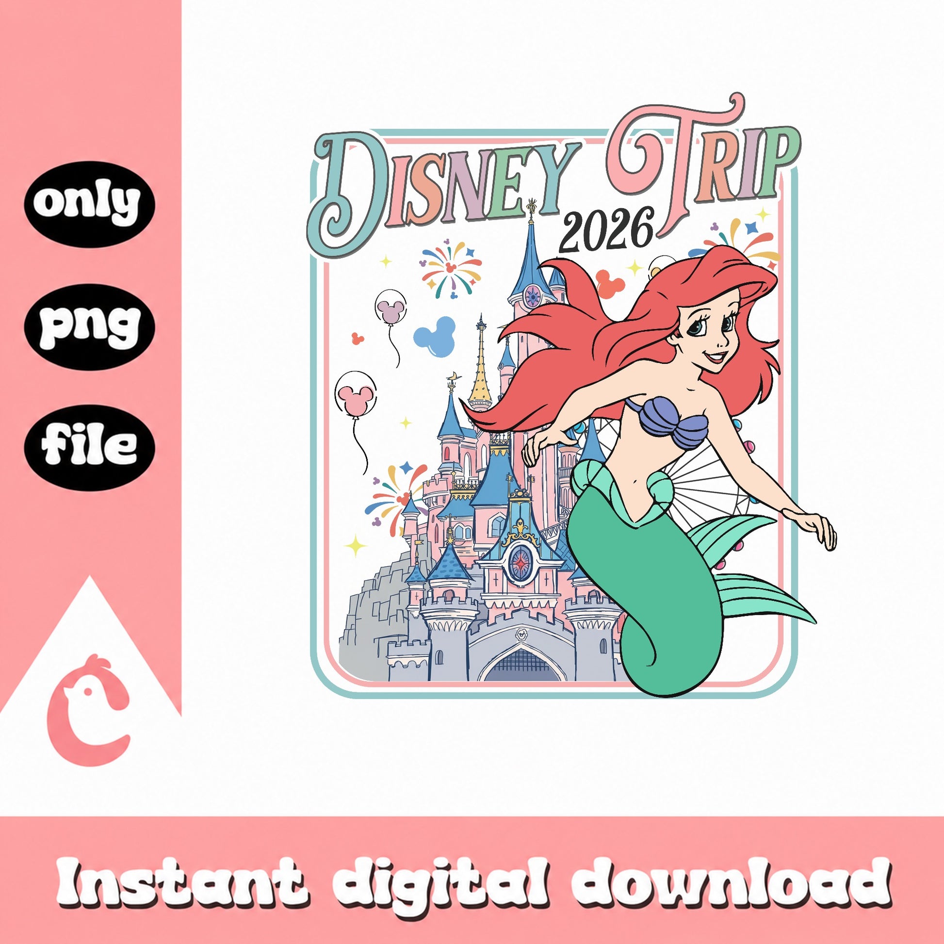 Ariel Disney Trip 2026 PNG, Little Mermaid PNG, Disney PNG