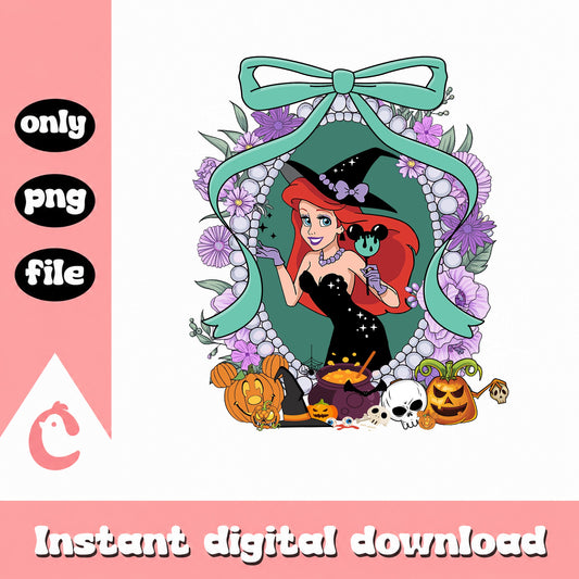 Ariel Halloween Witch PNG, Little Mermaid Halloween PNG, Disney PNG
