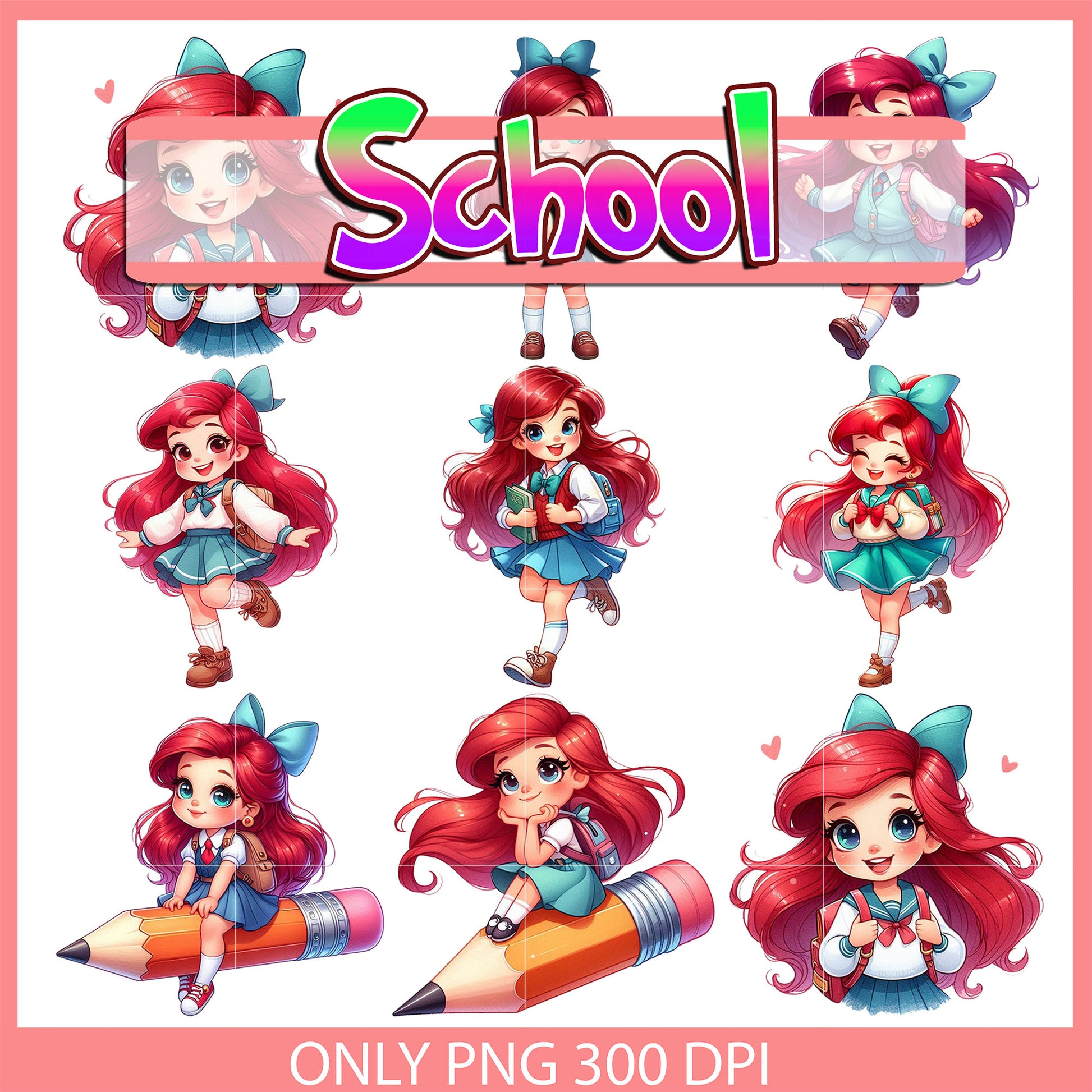 Ariel back to school design bundle png, ariel princess png