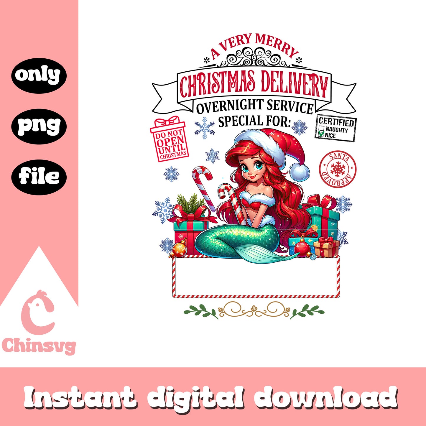 Ariel very merry christmas delivery png, ariel priness png