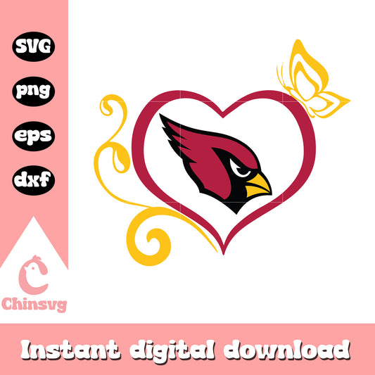 Arizona cardinals nfl heart butterfly svg, nfl team arizona cardinals svg