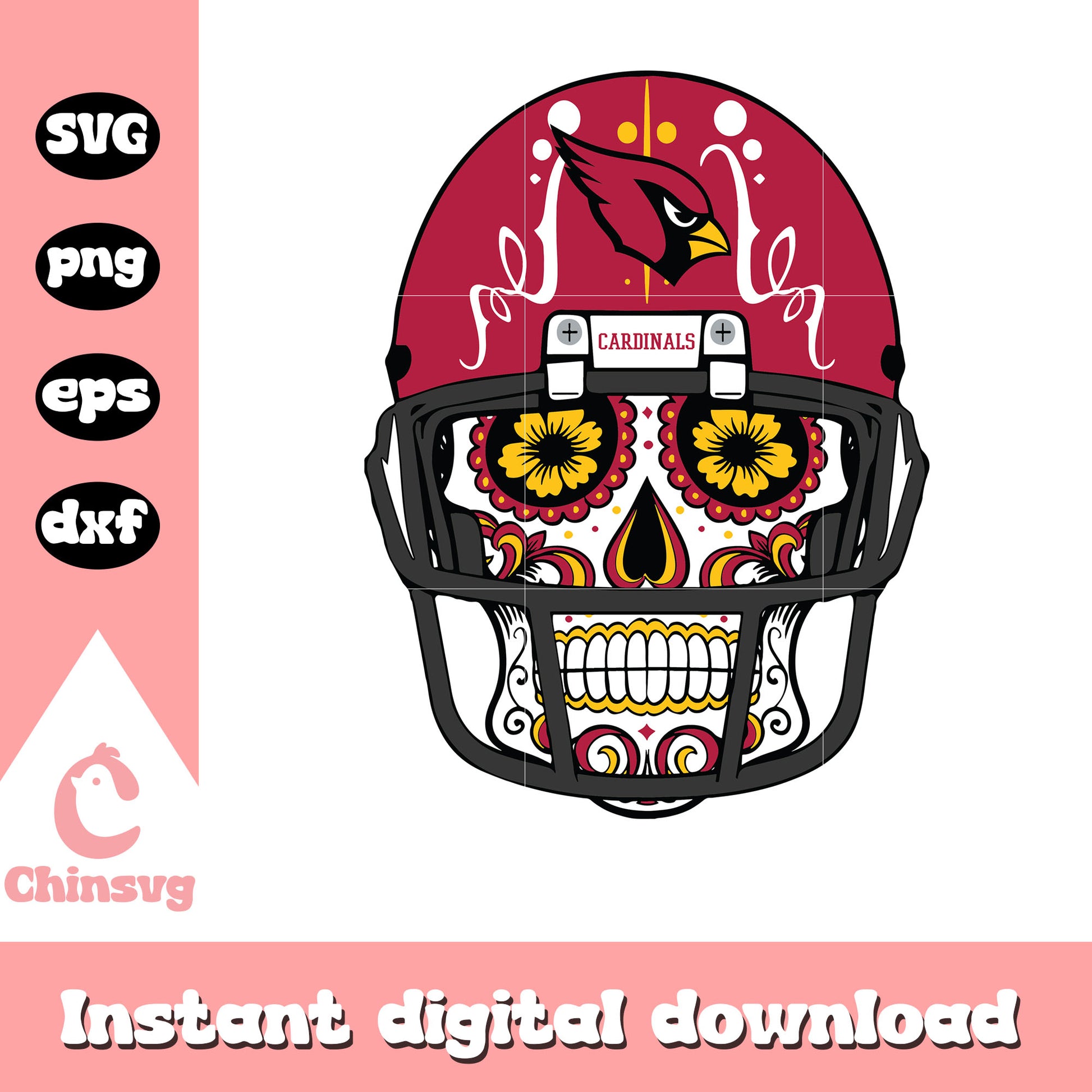 Arizona cardinals nfl skull helmet flower svg, arizona cardinals meme svg