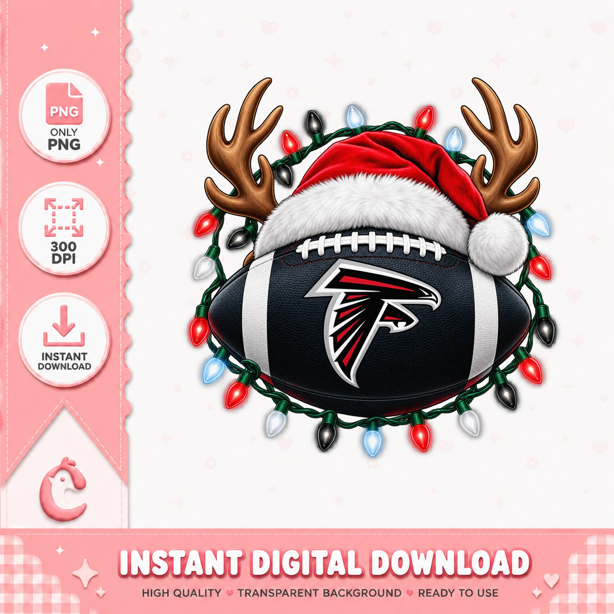 Atlanta Falcons Christmas Football PNG, NFL Reindeer, Holiday PNG