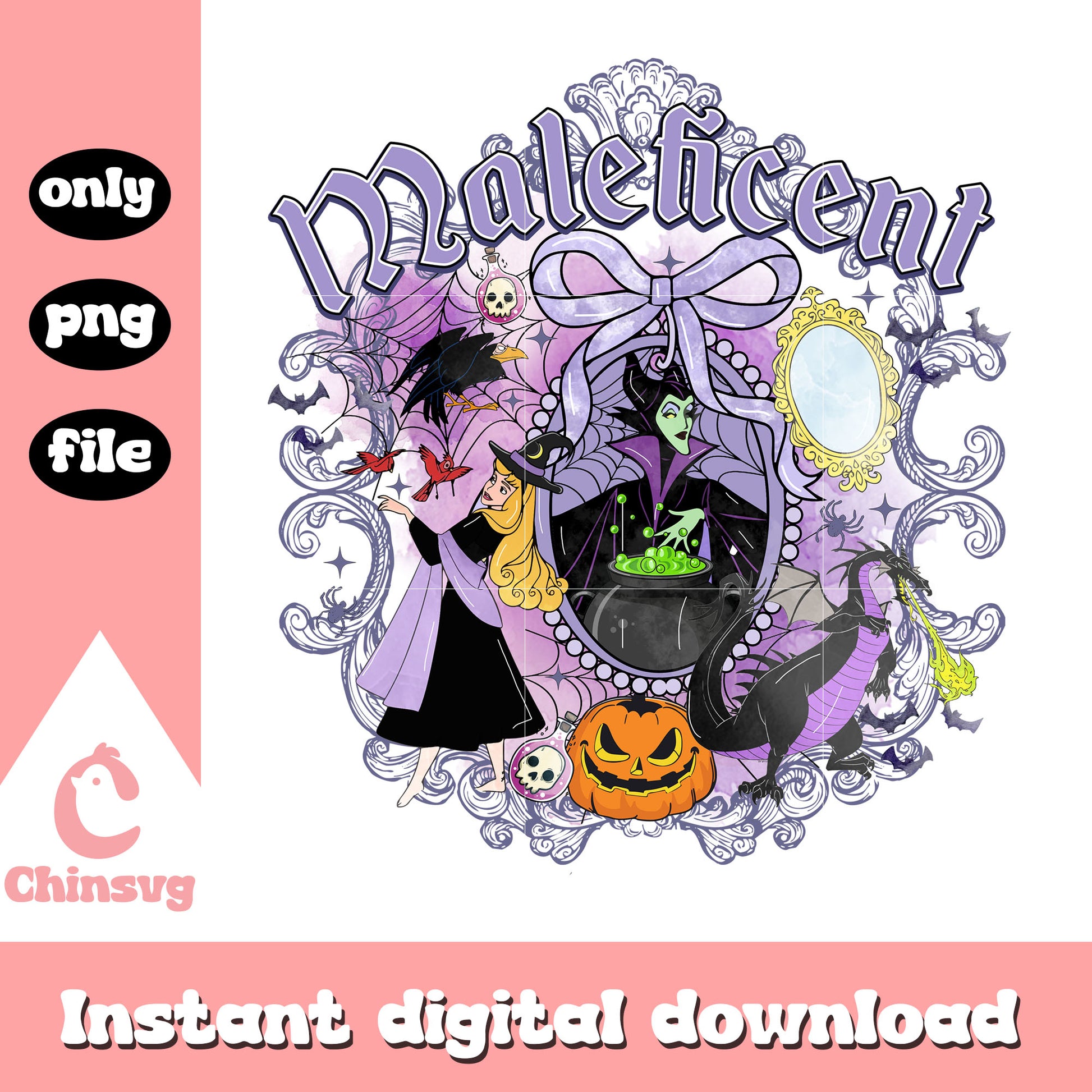 Aurora princess and Maleficent character png, disney halloween png