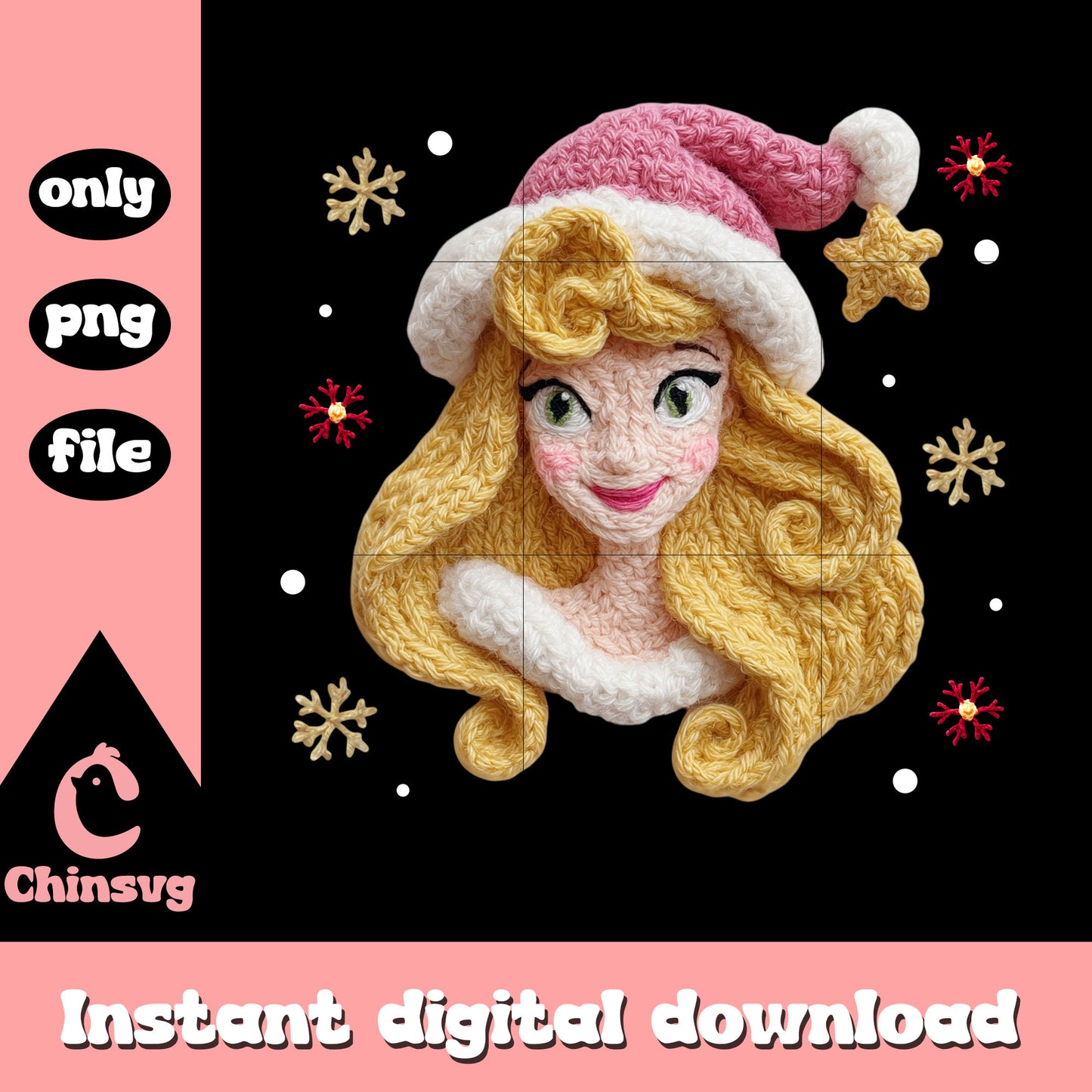 Aurora princess santa hat crochet png, beauty and the beast png