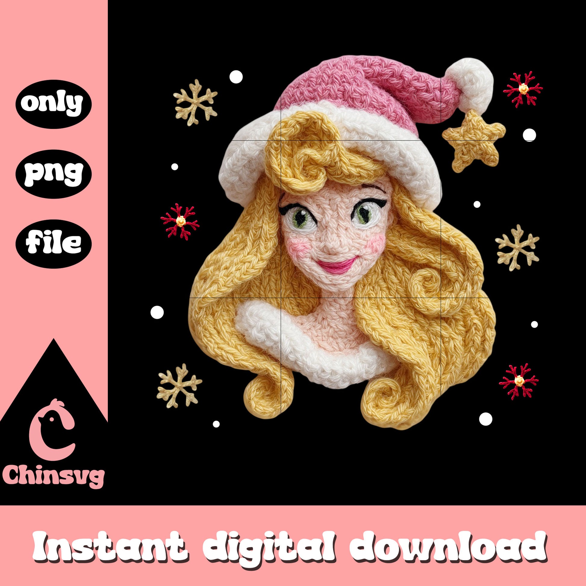 Aurora princess santa hat crochet png, beauty and the beast png