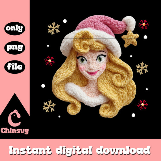 Aurora princess santa hat crochet png, beauty and the beast png