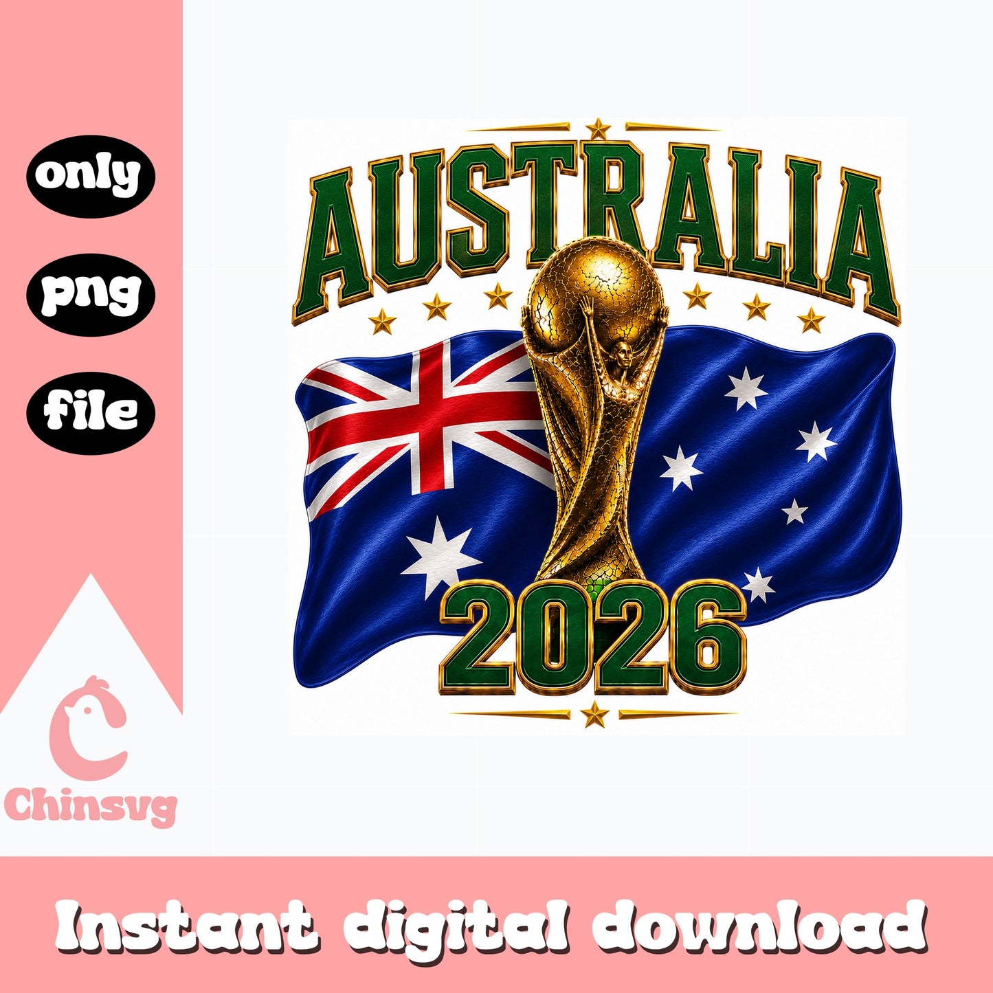 Australia 2026 World Cup PNG, Soccer Trophy Flag, Football PNG