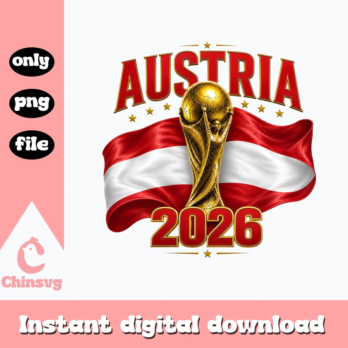 Austria 2026 World Cup PNG, Soccer Trophy Flag, Football PNG