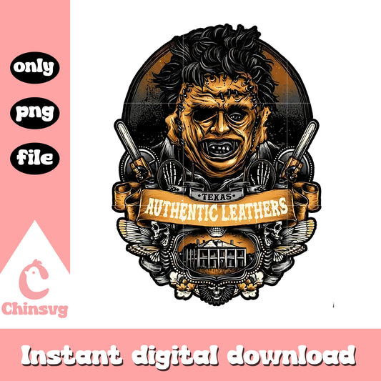 Authentic leathers horror design png, texas chainsaw massacre png