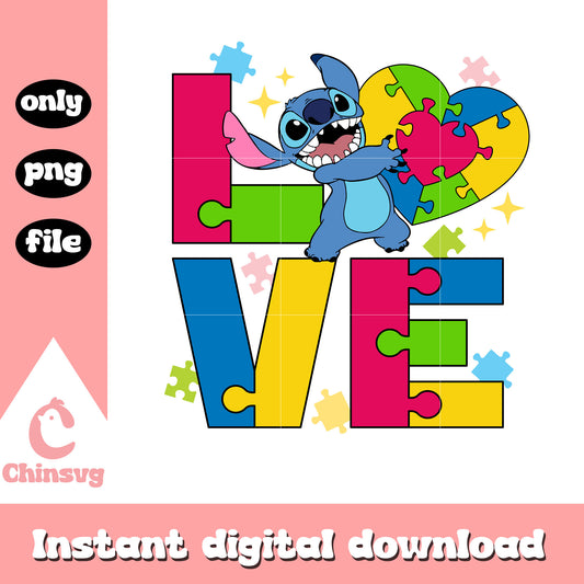 Autism love stitch character png, autism awareness png, cartoon png