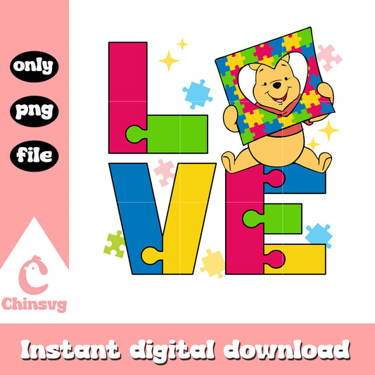 Autism love winnie the pooh png, autism awareness png, cartoon png