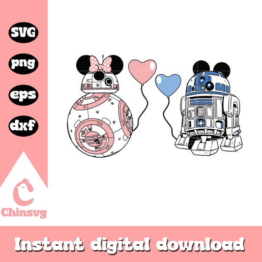 BB-8 couple valentine star wars svg, mickey and minnie svg