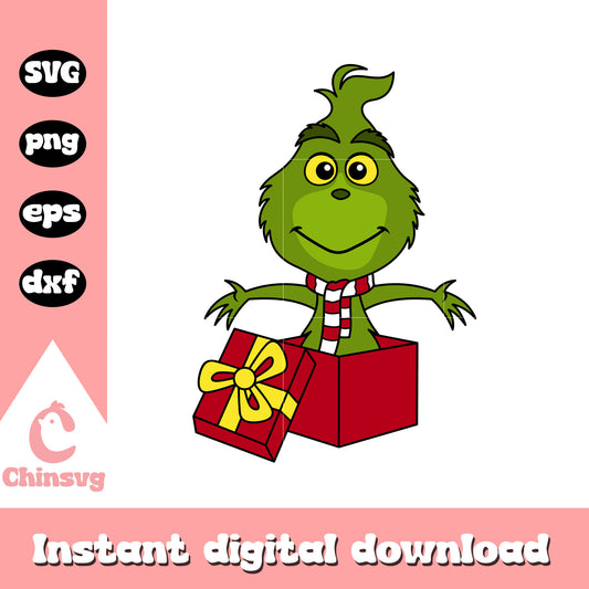 Baby grinch present box christmas svg, the grinch baby​ svg