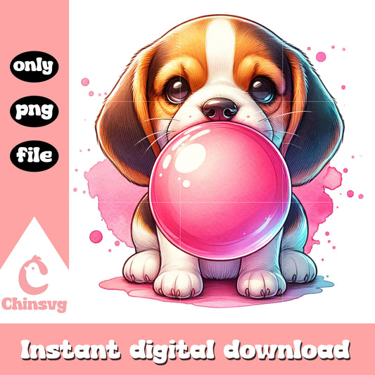 Baby beagle blowing a bubble design png, beagle dog​ png