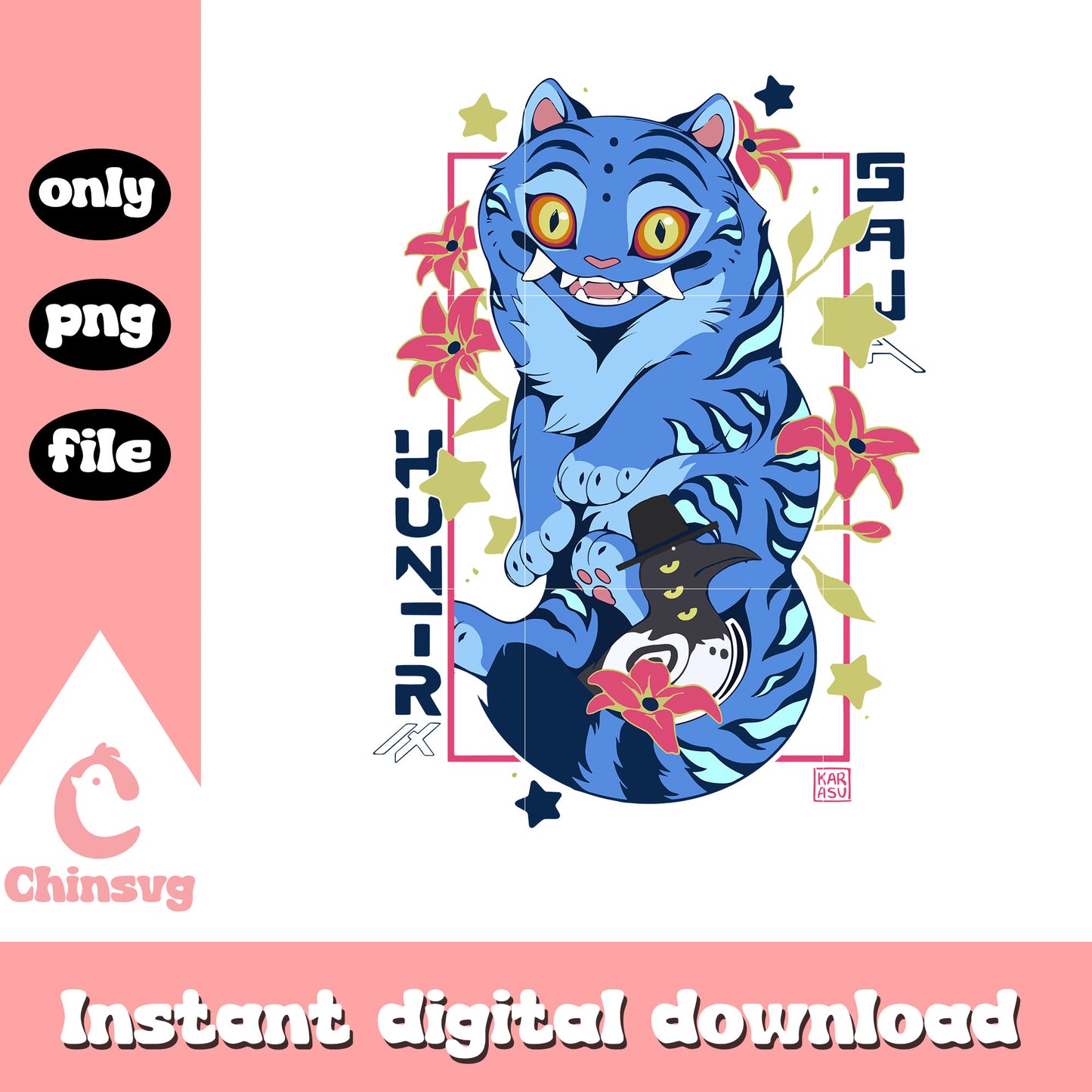 Baby blue demon tiger design png, kpop huntrix png