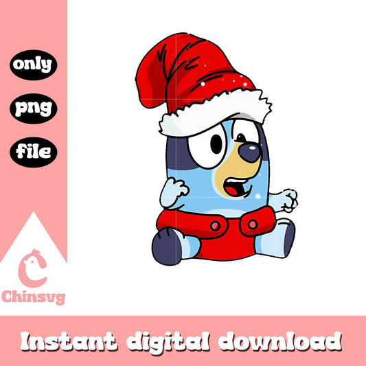 Baby bluey santa hat christmas design png, bluey christmas png