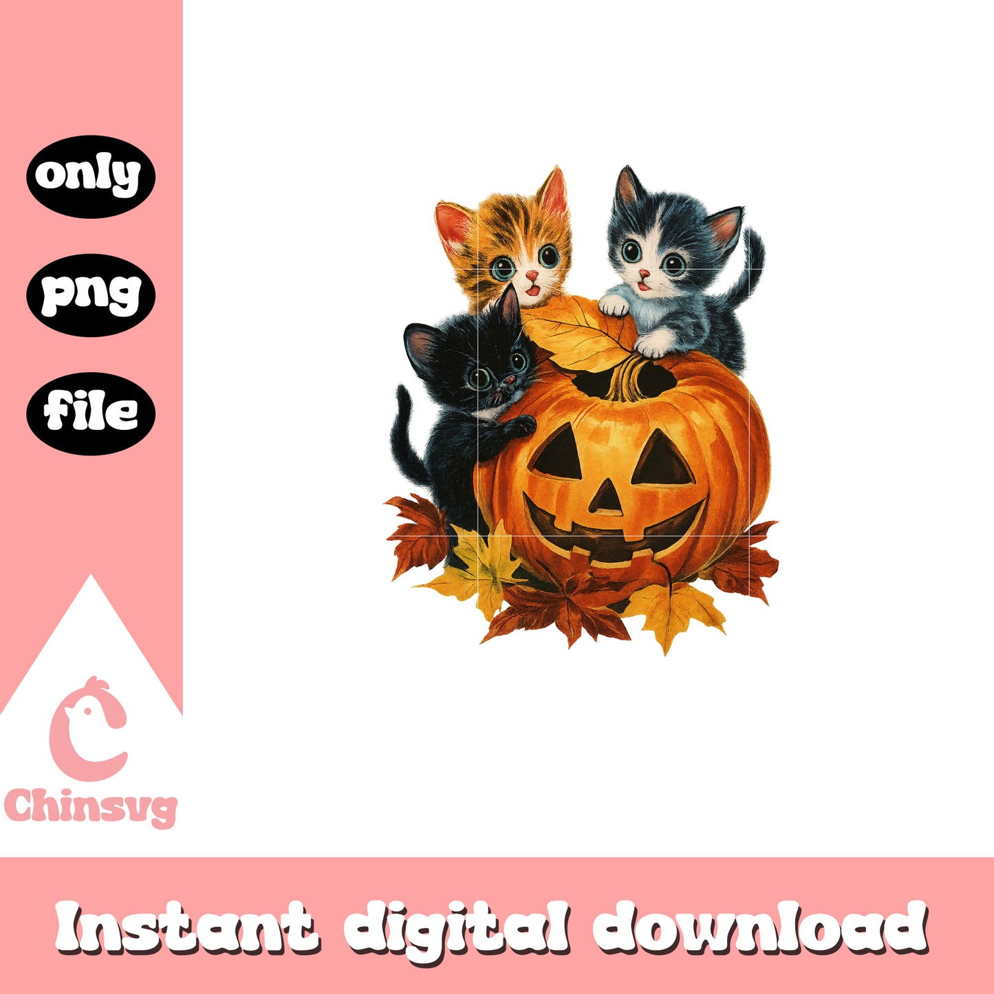 Baby cat with pumpkin design png, thanksgiving png, halloween cat​ png