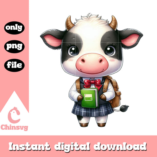 Baby cow girl back to school png, cartoon school png