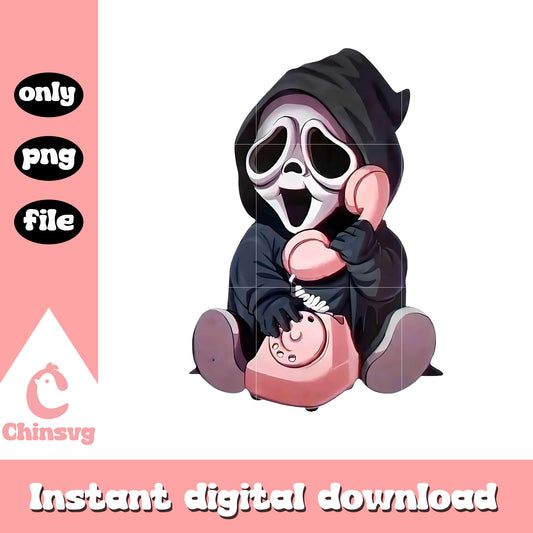 Baby cute ghostface calling halloween design png, scary film png