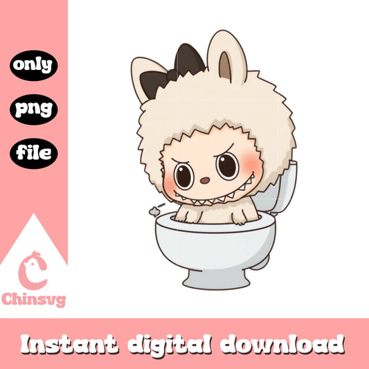 Baby cute labubu with toilet design png, labubu art png