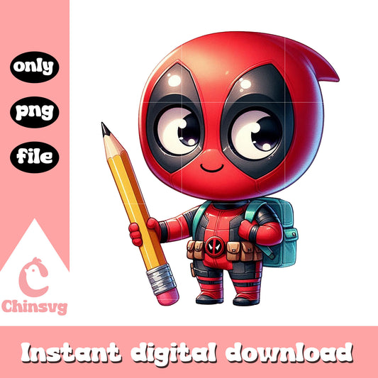 Baby deadpool and pencil design png, school supplies png