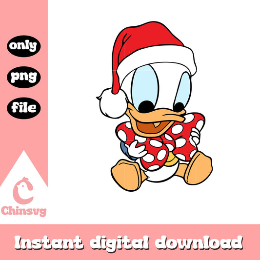 Baby donald duck christmas design png, christmas donald duck​ png