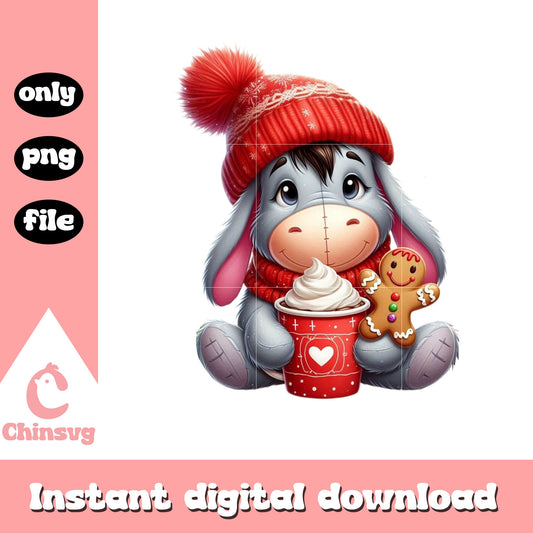 Baby eeyore cozy christmas coffee cup png, the eeyore png