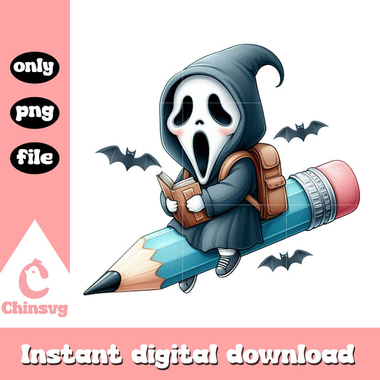 Baby ghostface driving pencil go to school png, magic school bus png