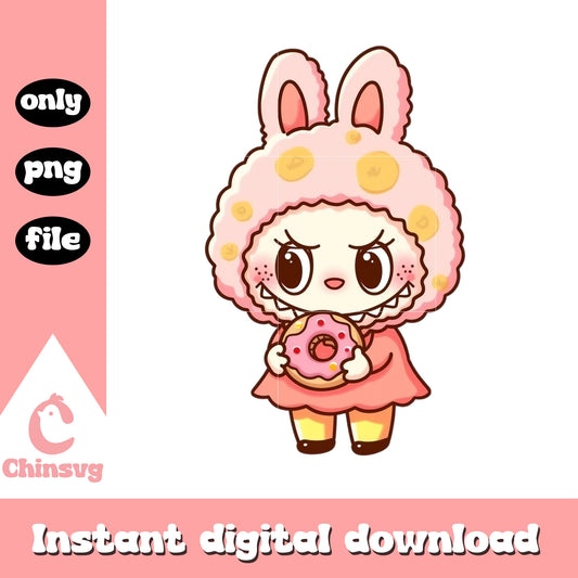 Baby girl labubu hand donut design png, labubu png, labubu art png