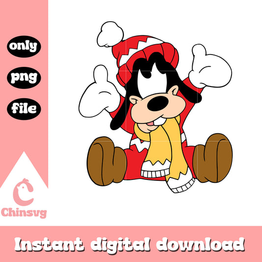 Baby goofy dog in christmas design png, goofy christmas​ png