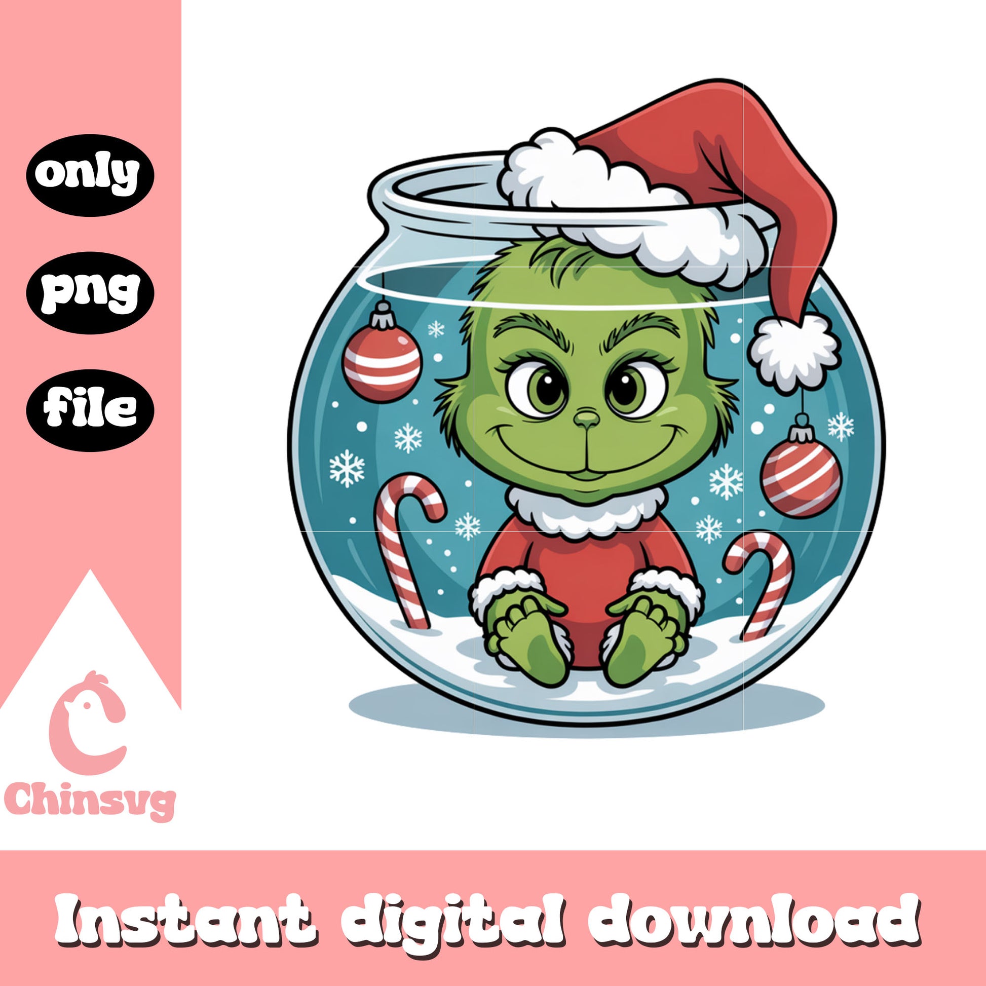 Baby grinch at christmas aquarium decor png, art grinch png