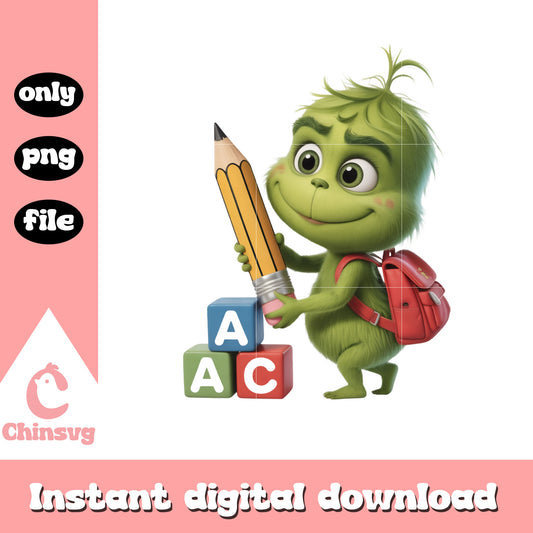 Baby grinch go to school xmas png, merry christmas funny png