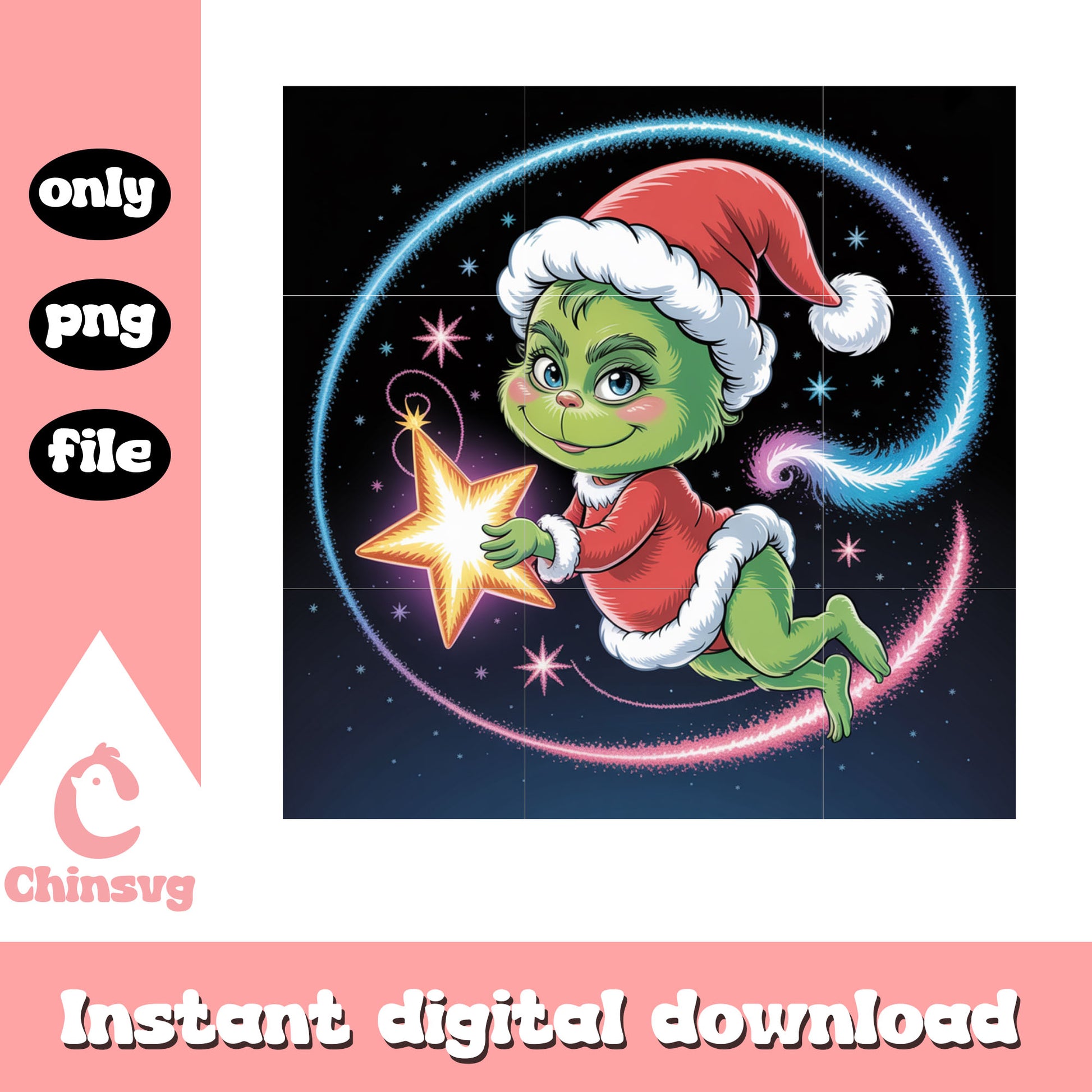 Baby grinch hand christmas star design png, pic of grinch png