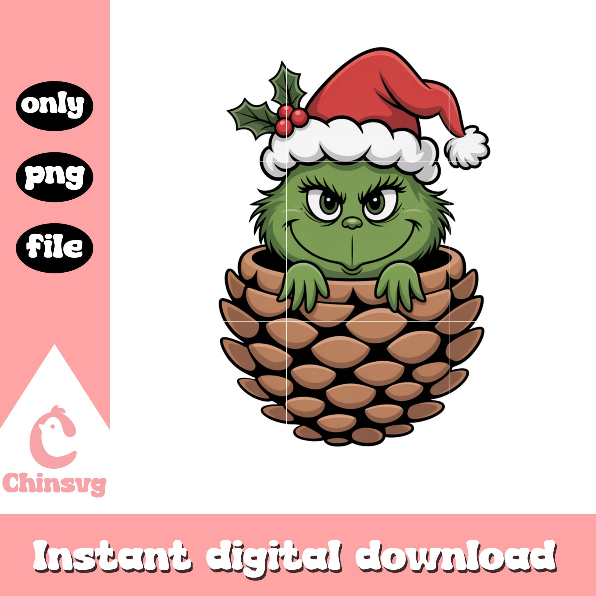 Baby grinch pine cone christmas design png, the grinch png