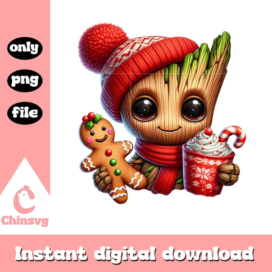 Baby groot cozy christmas gingerbread png, groot cartoon png
