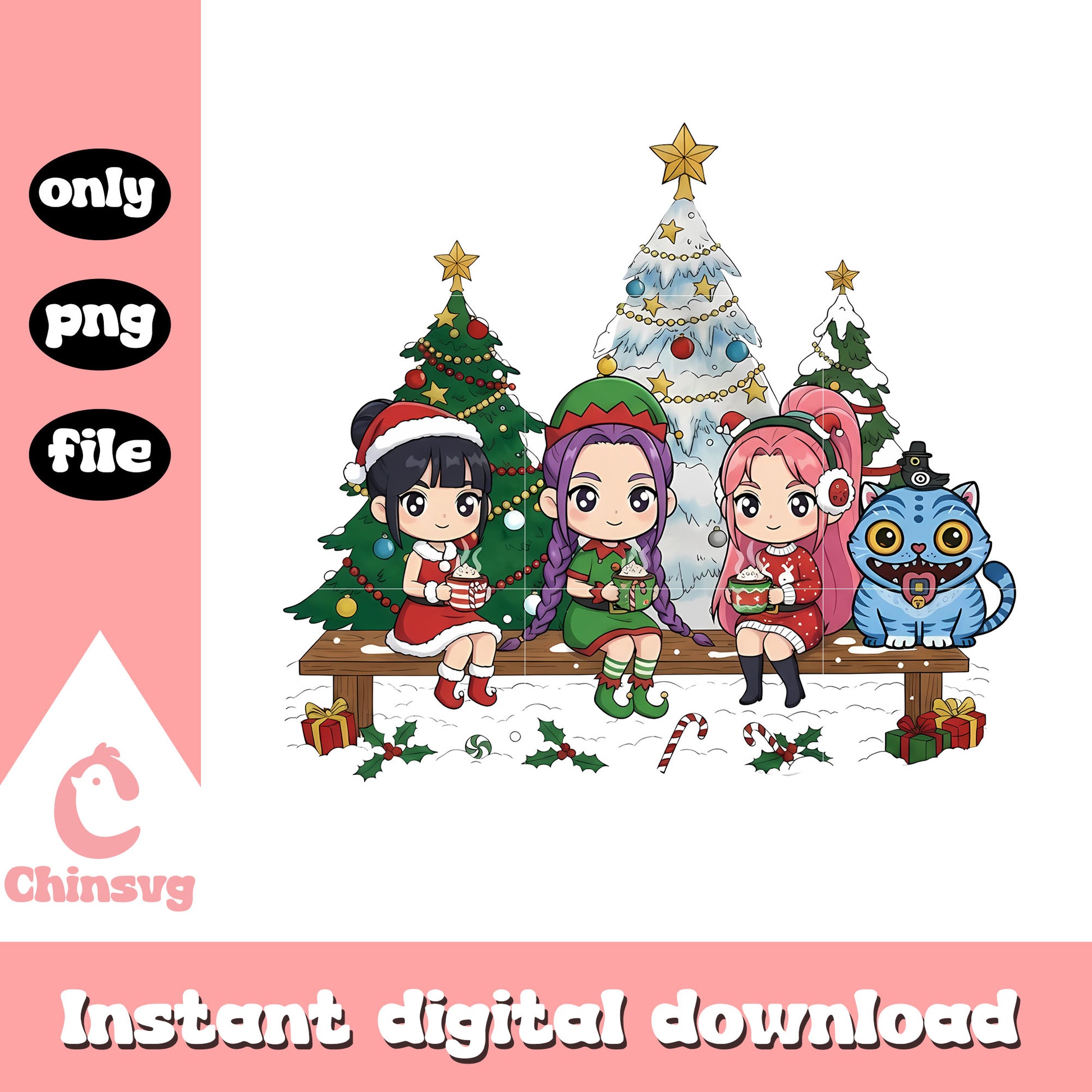 Baby huntrix christmas tree farm png, christmas tree lights png