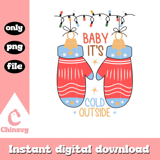 Baby it's cold outside christmas design png, merry christmas text​ png