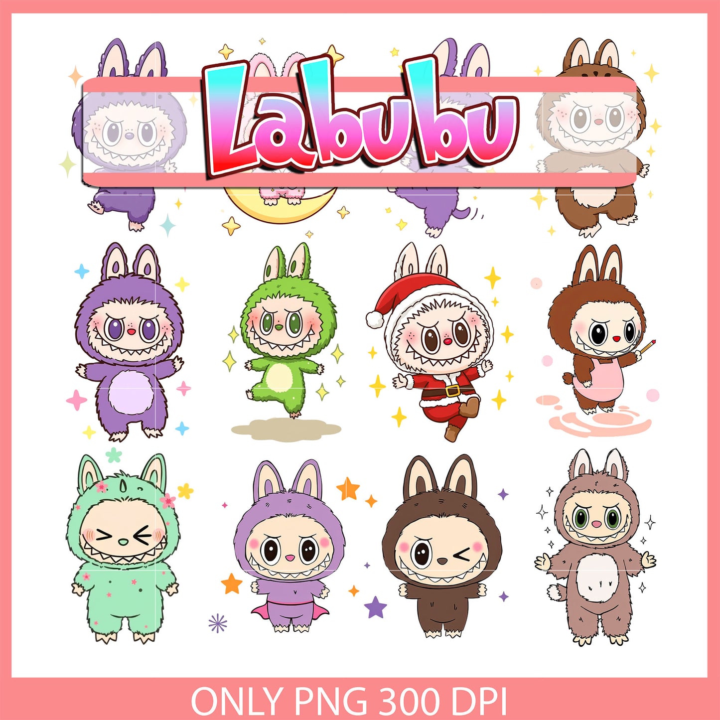 Baby labubu blink design bundle png, labubu characters png
