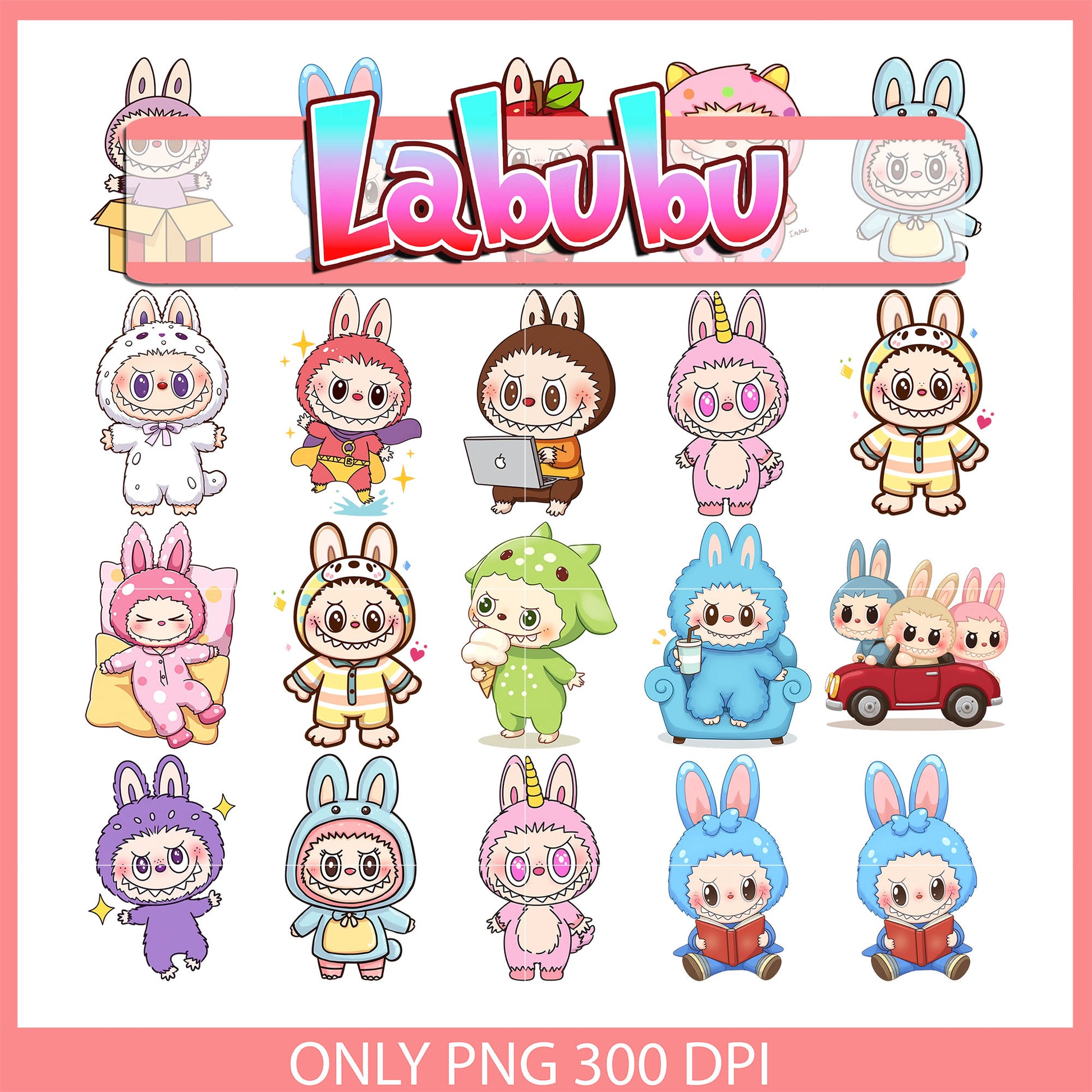 Baby labubu clipart design bundle png, labubu cartoon png