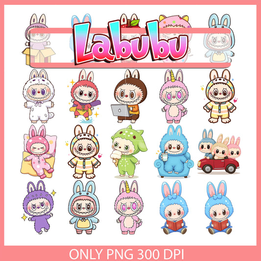 Baby labubu clipart design bundle png, labubu cartoon png