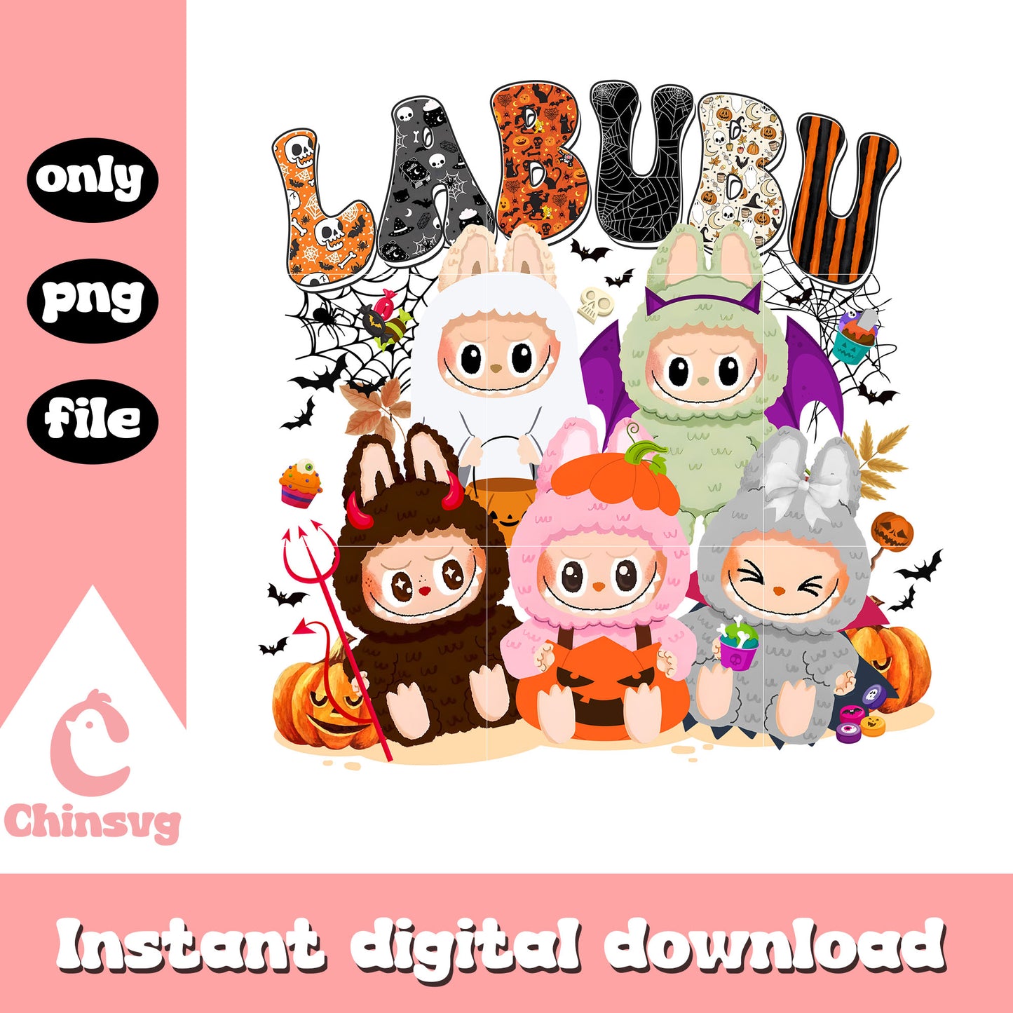 Baby labubu doll funny halloween design png, cute labubu png