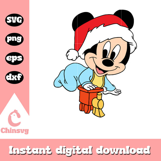 Baby mickey mouse santa hat design svg, mickey christmas​ svg