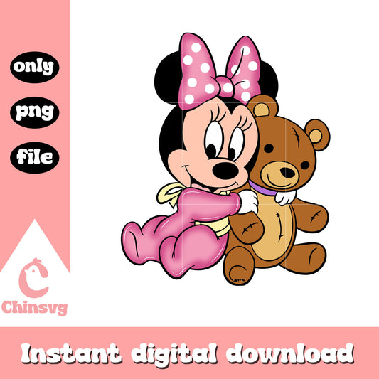 Baby minnie mouse and bear png, disney png, minnie character png